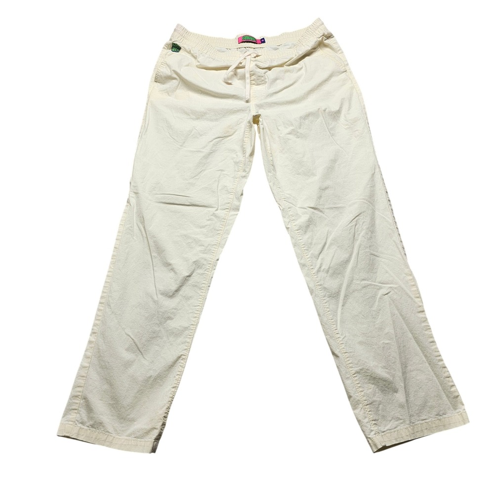 Empyre Mens Loose Fit Canvas Skate Pants Cream Off-White Size M Drawstring Logo